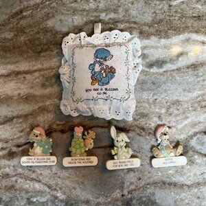 Lot of 4 Vintage 1989 Holiday Pins Precious Moments Turtle Dog rabbit bear